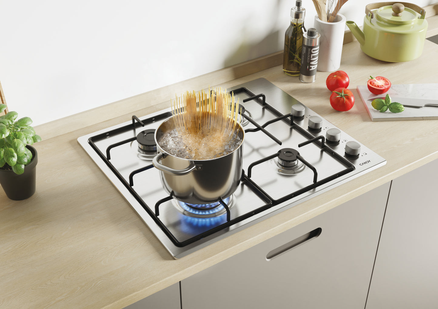 CANDY CHW6LX | 33802049 | Piano Gas da 60cm lateral inox;  Griglie in piattina; 4 fuochi Manopola in