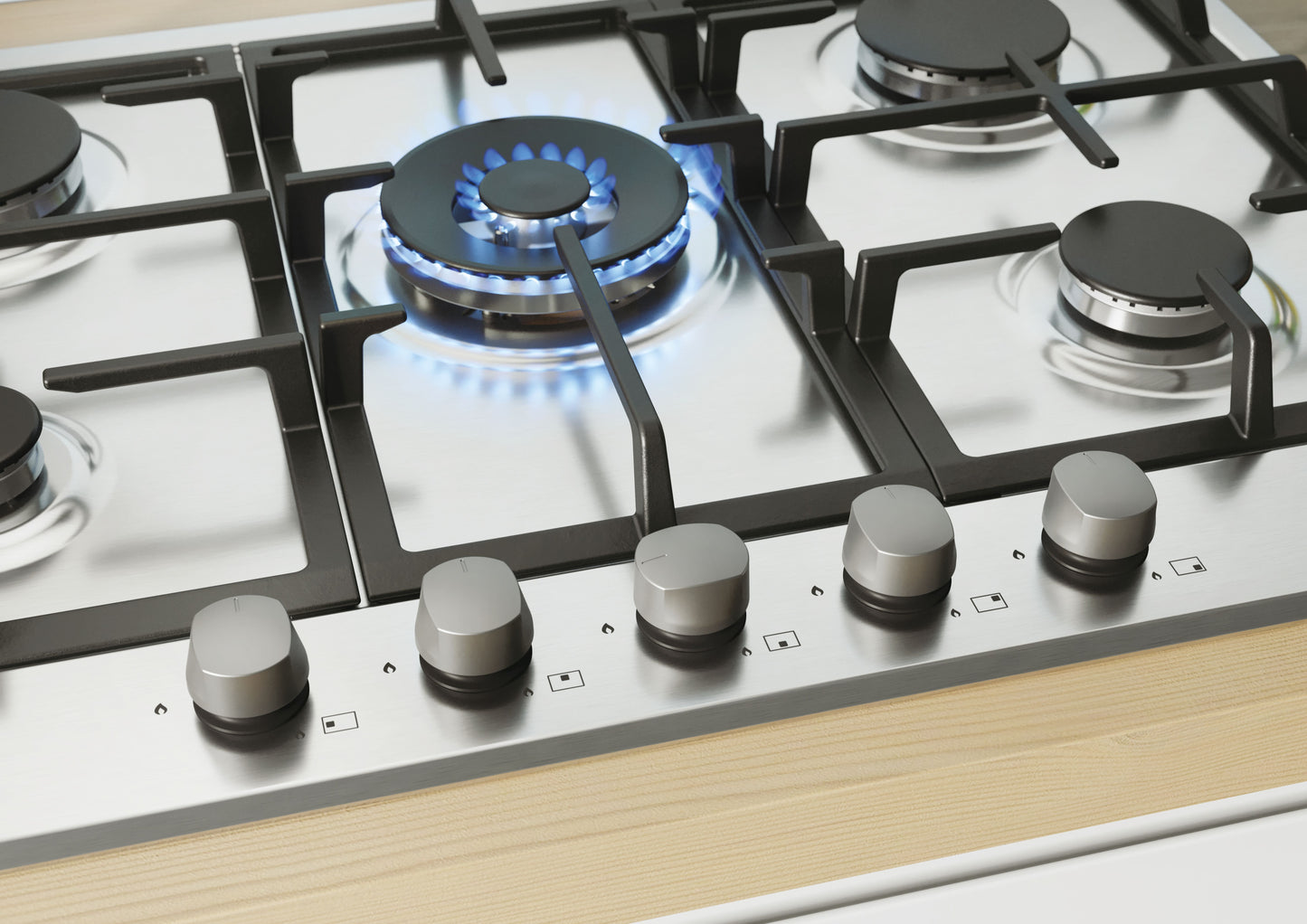 CANDY BI CHG74WX|33801986|Piano Gas da 75cm inox;  Griglie in ghisa; 5 fuochi; doppia corona 4kw