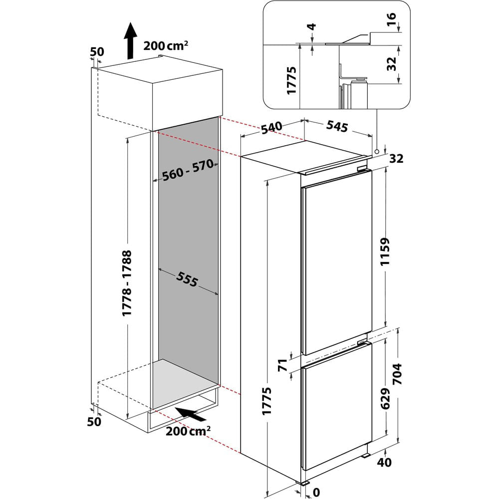 WHIRLPOOL INCASSO WHKN3253B4E | FRIGORIFERI INCASSO | FRIGORIFERI COMBINATI INCASSO | FRIGO COMBI IN