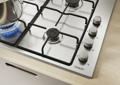 CANDY CHW6LX | 33802049 | Piano Gas da 60cm lateral inox;  Griglie in piattina; 4 fuochi Manopola in