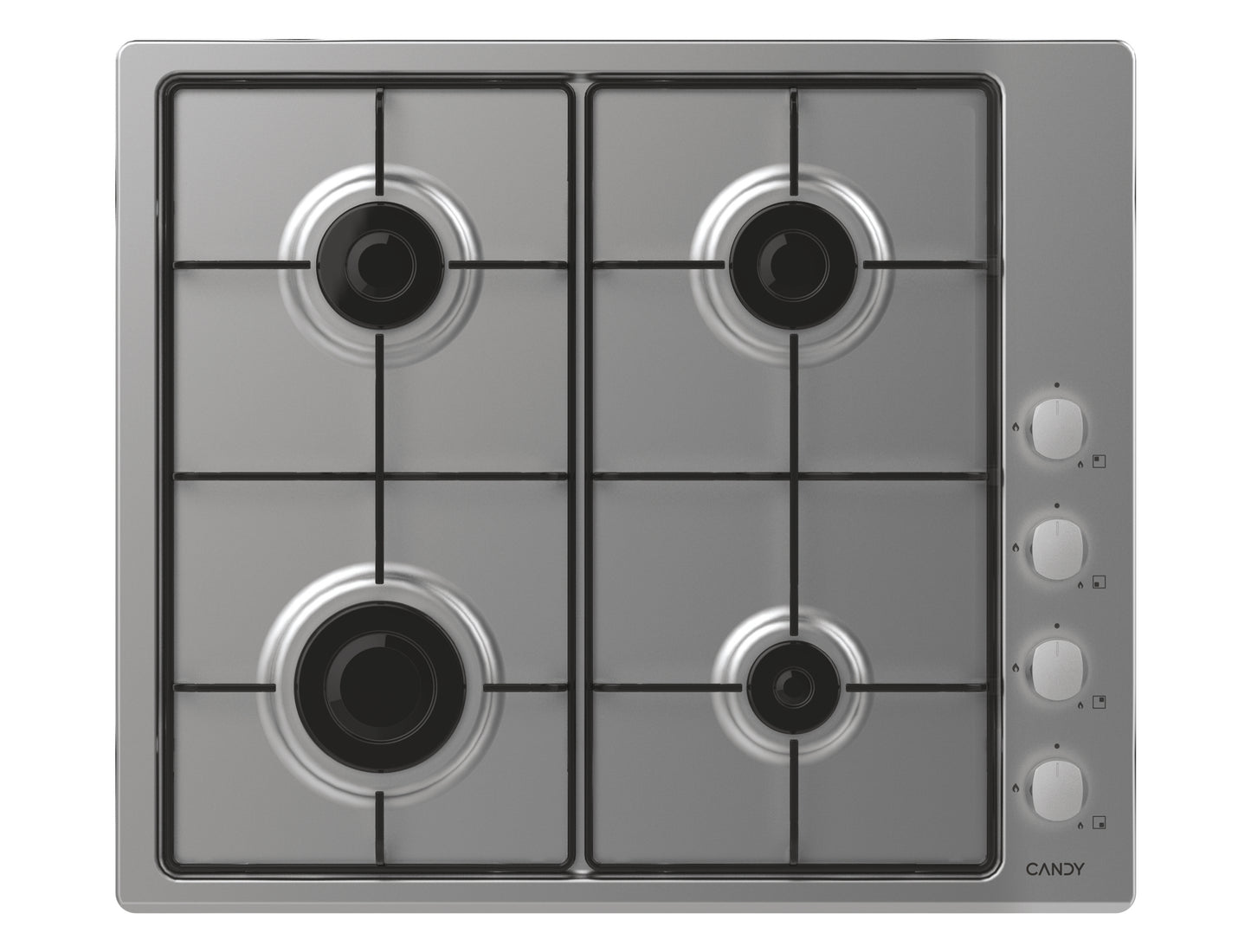 CANDY CHW6LX | 33802049 | Piano Gas da 60cm lateral inox;  Griglie in piattina; 4 fuochi Manopola in