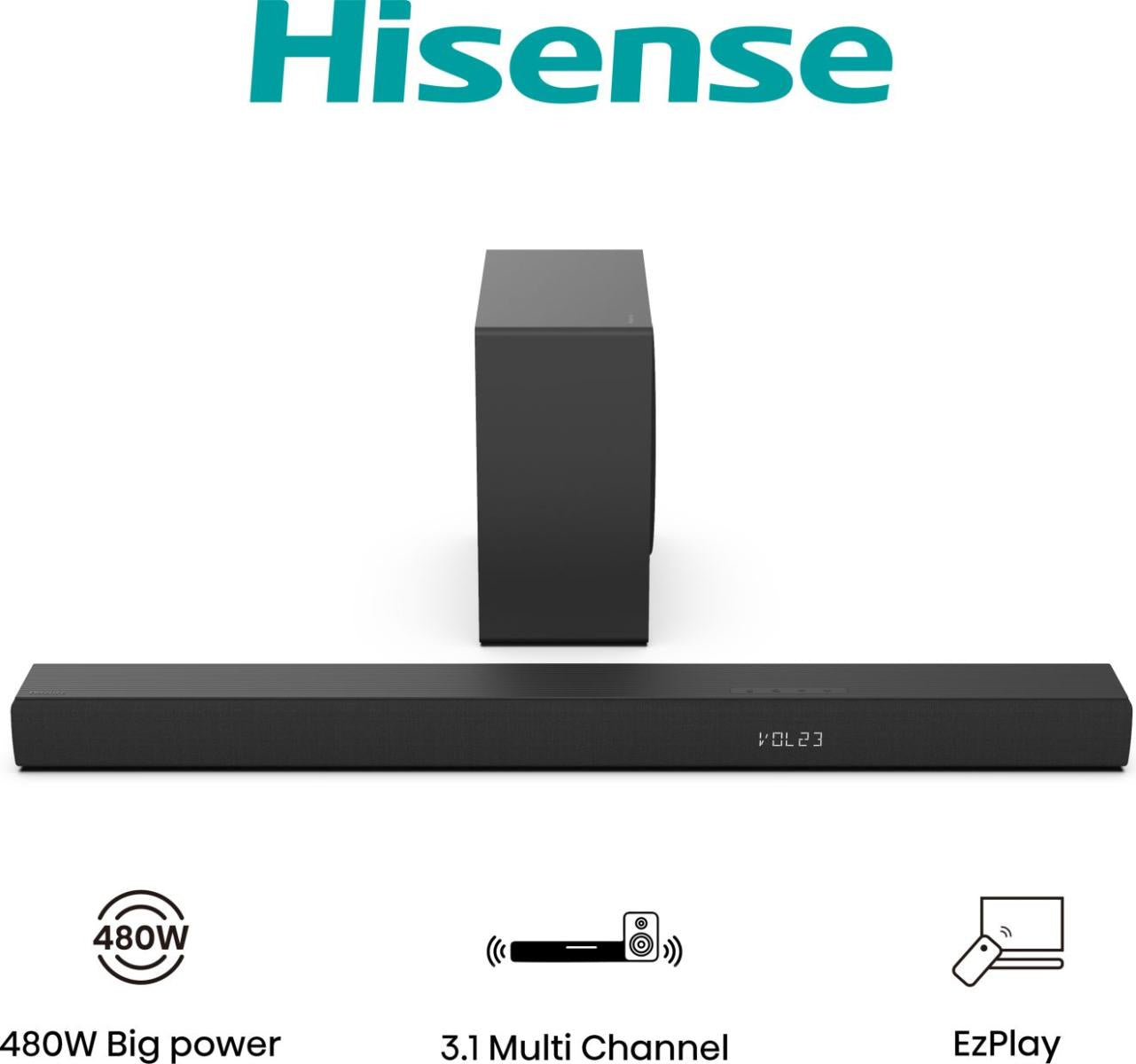 HISENSE ELETTRONICA HS3100 | AUDIO | HOME CINEMA | SOUND BAR | SOUND BAR 3.1 480W BT C/SUBWOOFER NER