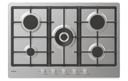 CANDY BI CHG74WX|33801986|Piano Gas da 75cm inox;  Griglie in ghisa; 5 fuochi; doppia corona 4kw