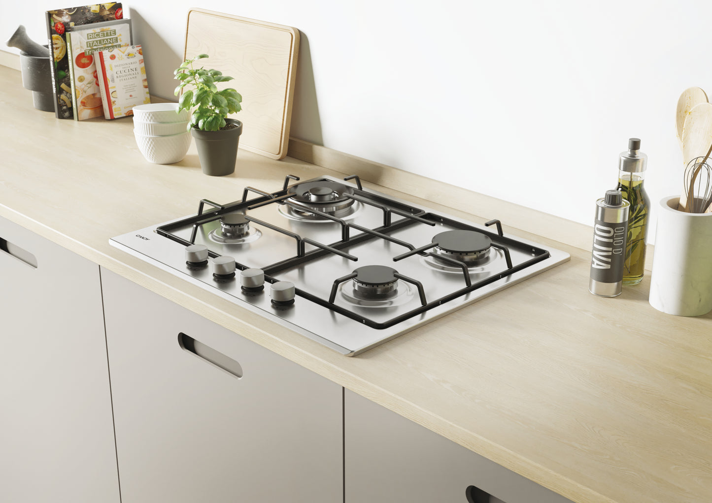 CANDY BI CHW6BR4WX|33801975|Piano Gas da 60 cm inox ;  Griglie in piattina; 4 fuochi; Bruciatore spe