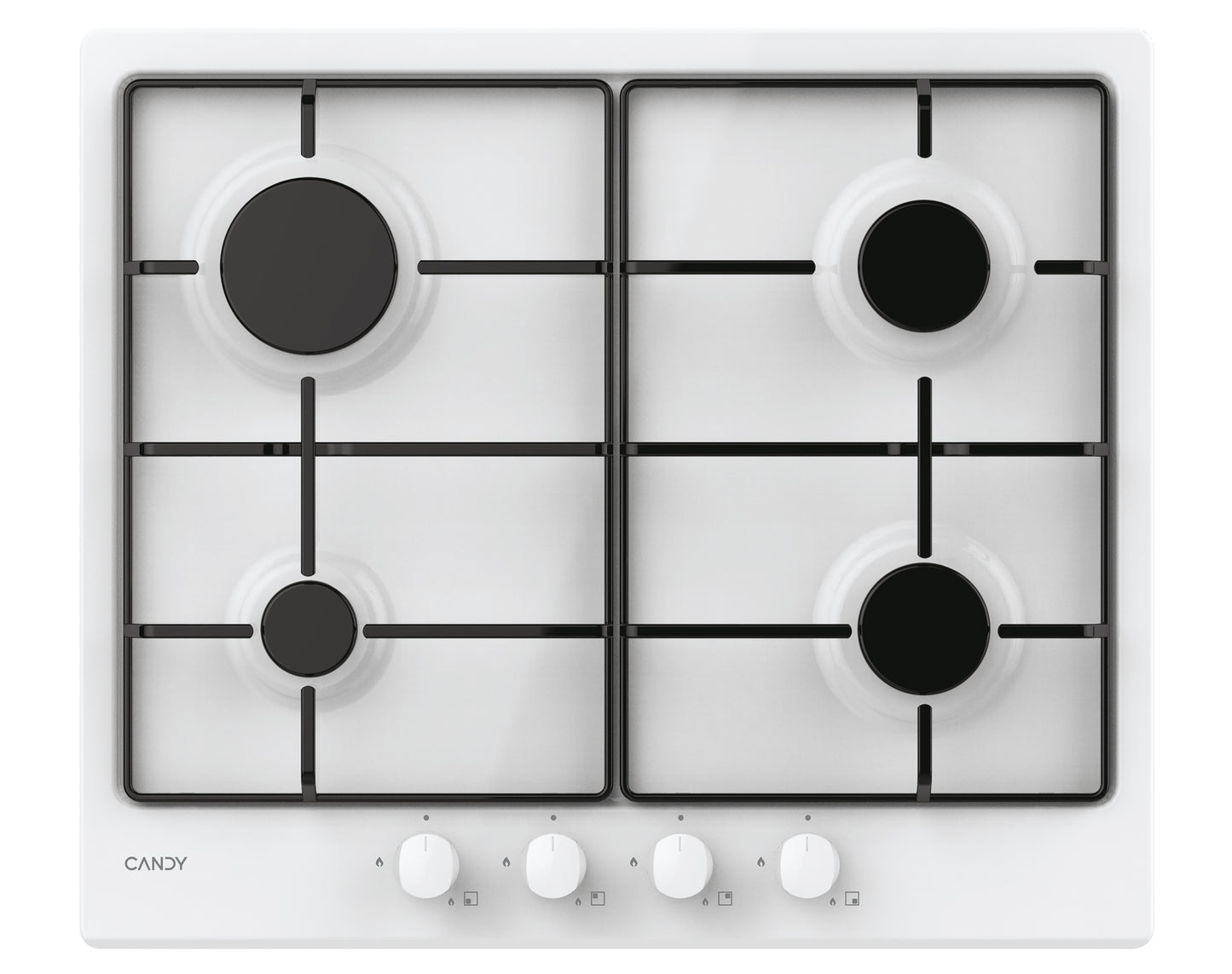 CANDY BI CHW6BRWW|33801971|Piano Gas da 60 cm bianco;  Griglie in piattina; 4 fuochi con Bruciatore