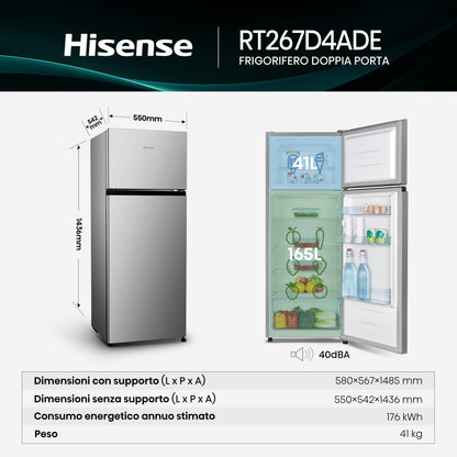 HISENSE BIANCO RT267D4ADE | FRIGORIFERI | FRIGORIFERI A 2PORTE | FRIGO 2P STATICO | FRIGO 2P. 206LT