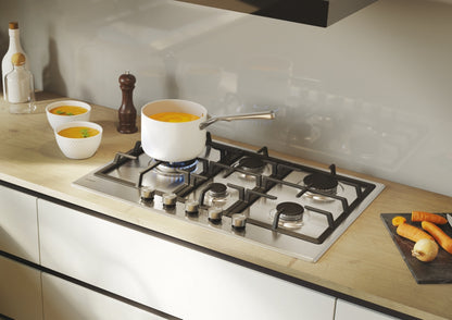 CANDY BI CHG7WL4WTX|33803489|Piano Gas da 75cm inox;  Griglie in ghisa; 5 fuochi ; bruciatore specia