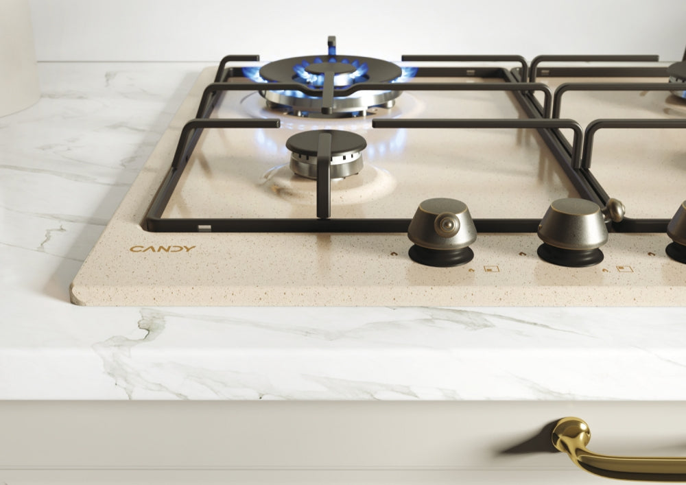 CANDY BI CHW6BRAV4WGT|33802729|Piano Gas da 60cm avena;  Griglie in piattina; 4 fuochi DC 4Kw; manop
