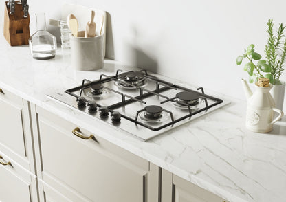 CANDY BI CHW6BR4WTX|33801984|Piano a Gas da 60 cm inox ;  Griglie in ghisa; 4 fuochi con DC 4Kw; man