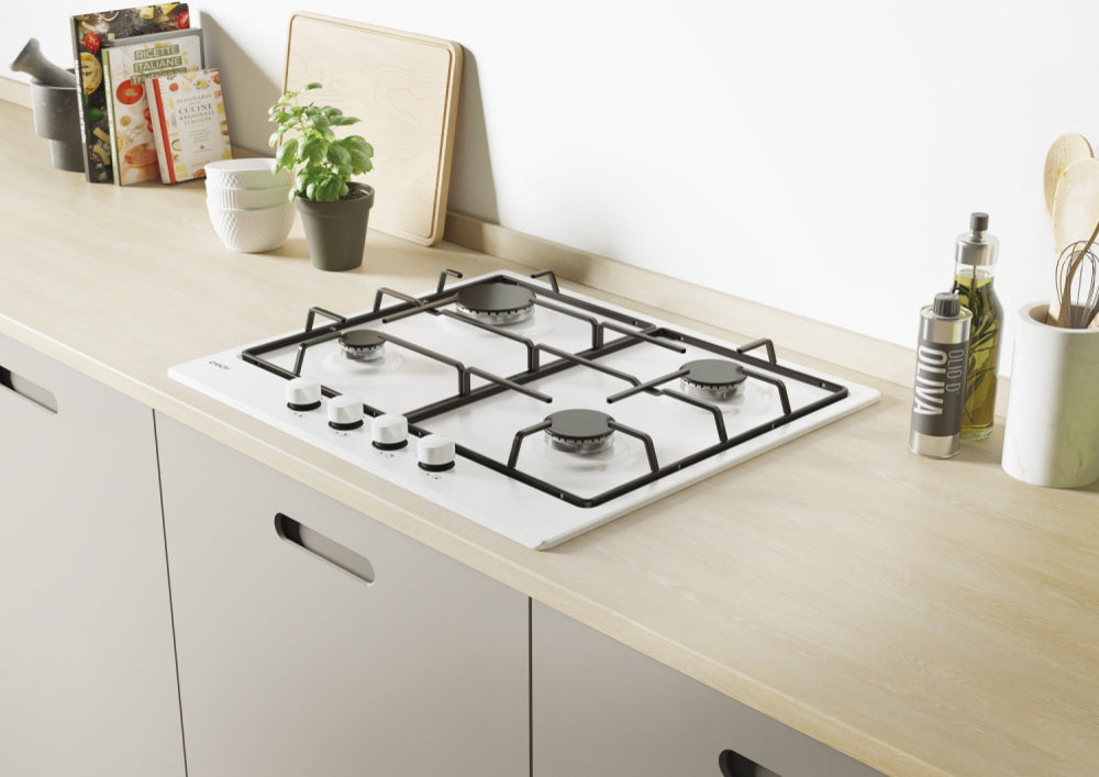 CANDY BI CHW6BRWW|33801971|Piano Gas da 60 cm bianco;  Griglie in piattina; 4 fuochi con Bruciatore