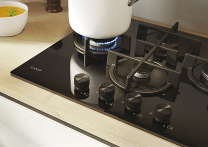 CANDY BI CVG6DTB|33803485|Piano Gas  Vetro Nero; da 60 cm; 4 Fuochi Rombo/Diamond;Griglie in ghisa;