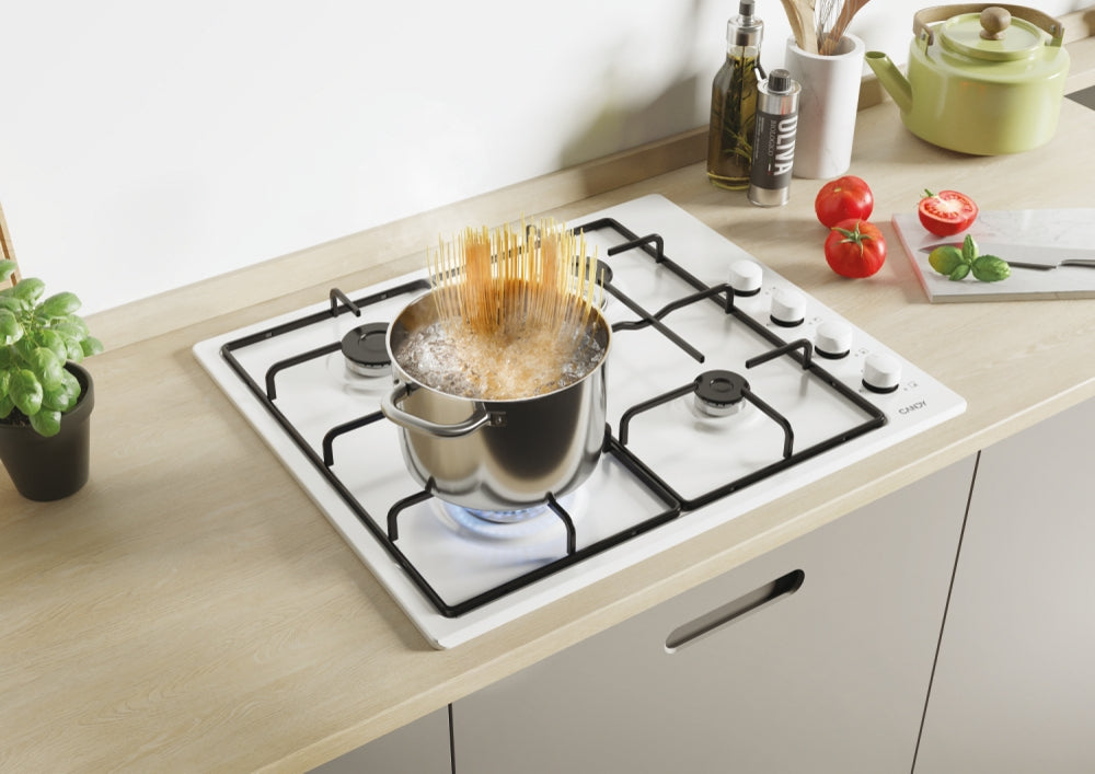 CANDY BI CHW6LWW|33801978|Piano Gas da 60cm lateral bianco;  Griglie in piattina; 4 fuochi; manopola