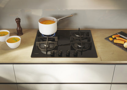 CANDY BI CVG6BR4WTB|33803483|Piano Gas da 60 cm; 4 fuochi; Vetro Nero; Bruciatore speciale posterior