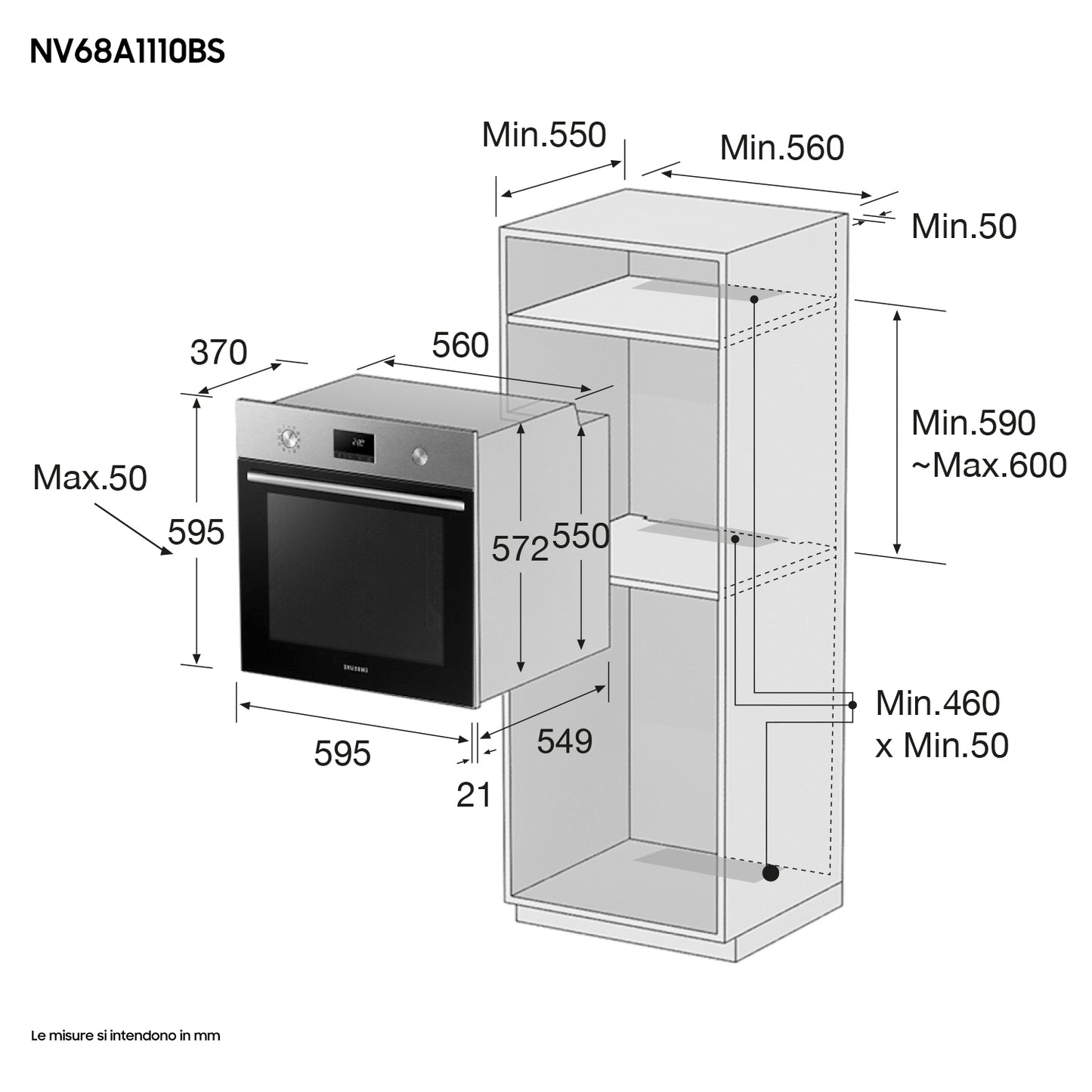SAMSUNG FINE SERIE NV68A1110BS/ET | FORNO SAMSUNG SINGLE FAN, CLASSE : A, 68L