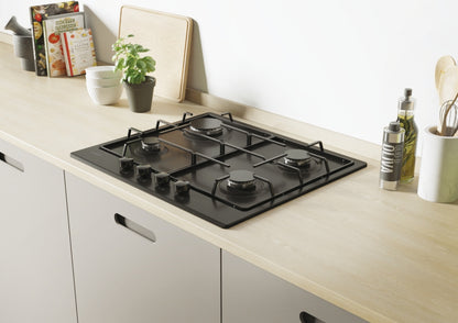 CANDY BI CHW6BRBB|33801972|Piano Gas da 60 cm nero;  Griglie in piattina; 4 fuochi con Bruciatore Ra
