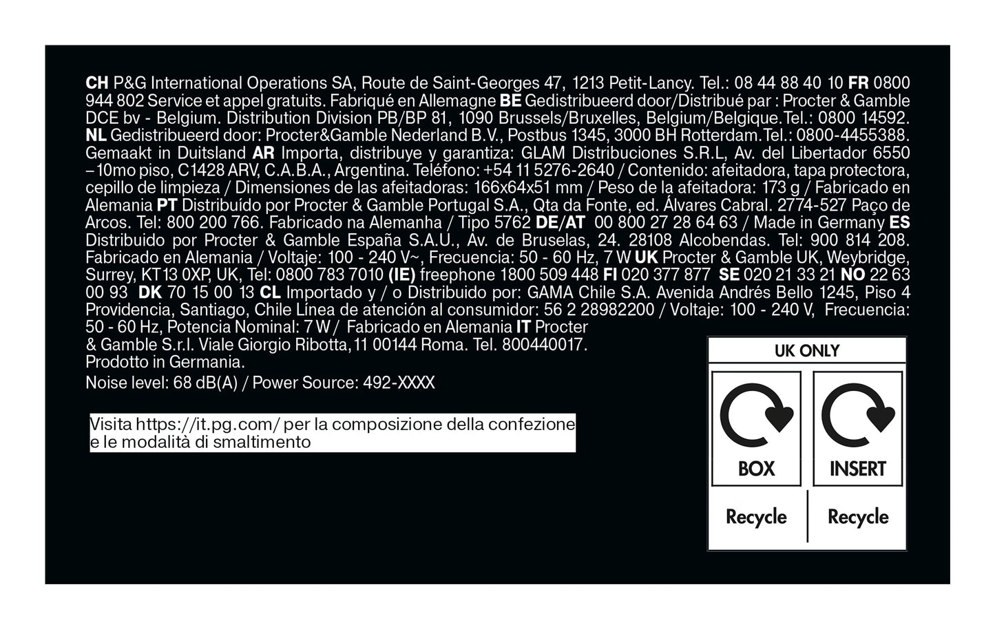 BRAUN PED 52B1000S | CURA PERSONA | RASATURA | RASOIO ELETTRICO | RASOIO RIC. 3LAME W&D LED AUT.50MI