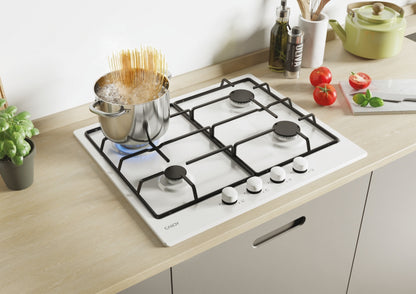 CANDY BI CHW6BRWW|33801971|Piano Gas da 60 cm bianco;  Griglie in piattina; 4 fuochi con Bruciatore