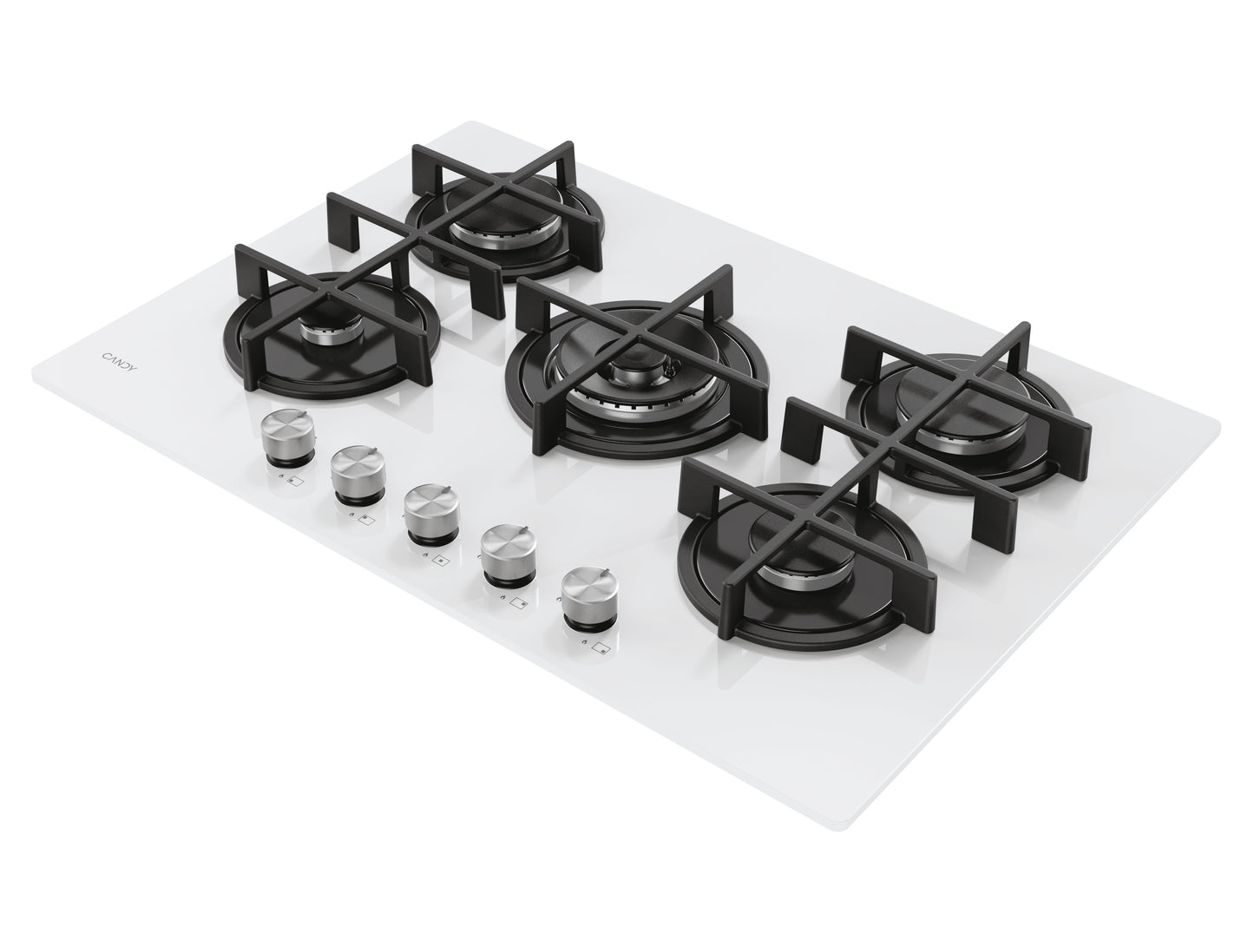 CANDY BI CVG74WTW|33803480|Piano Gas Vetro Bianco; da 75 cm; 5 Fuochi;   Bruciatore speciale al cent