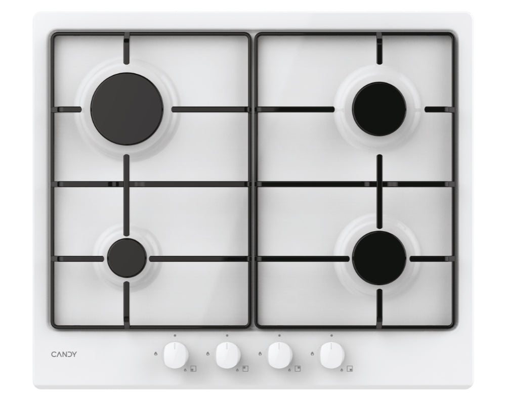 CANDY BI CHW6BRWW|33801971|Piano Gas da 60 cm bianco;  Griglie in piattina; 4 fuochi con Bruciatore