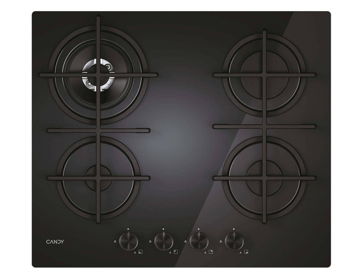 CANDY BI CVG6BR4WTB|33803483|Piano Gas da 60 cm; 4 fuochi; Vetro Nero; Bruciatore speciale posterior