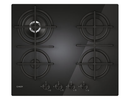 CANDY BI CVG6BR4WTB|33803483|Piano Gas da 60 cm; 4 fuochi; Vetro Nero; Bruciatore speciale posterior