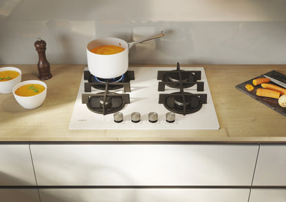 CANDY BI CVG6BR4WTW|33803481|Piano Gas Vetro Bianco ; da 60 cm; 4 fuochi; Big Rear DC 4 Bruciatore s