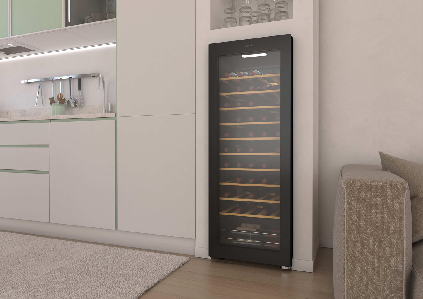 CANDY FS CWC058 | 34005571 | 1280x475x456 | 48x128cm, Classe G, finitura Glass Black, Ripiani Legno,