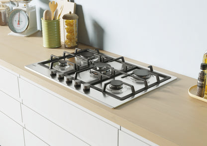 CANDY BI CHG74WX|33801986|Piano Gas da 75cm inox;  Griglie in ghisa; 5 fuochi; doppia corona 4kw